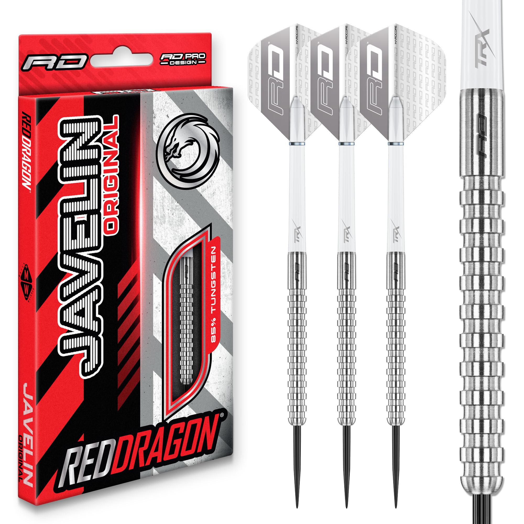 RED DRAGON - Javelin 26g Steel Tip Darts | Original Series - 85% Tungsten Darts Set | Includes Dart Flights & Stems | Professional Dart Set