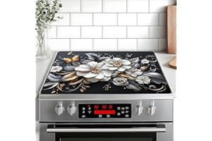 BVBOX White flower Stove Top Cover Retro Flower Gas Stove Top Cover for Home Decoration Kitchen Pad Non-Stick Washable Cooktop Covers Countertop Protector Keep Stove Clean 28"x20"