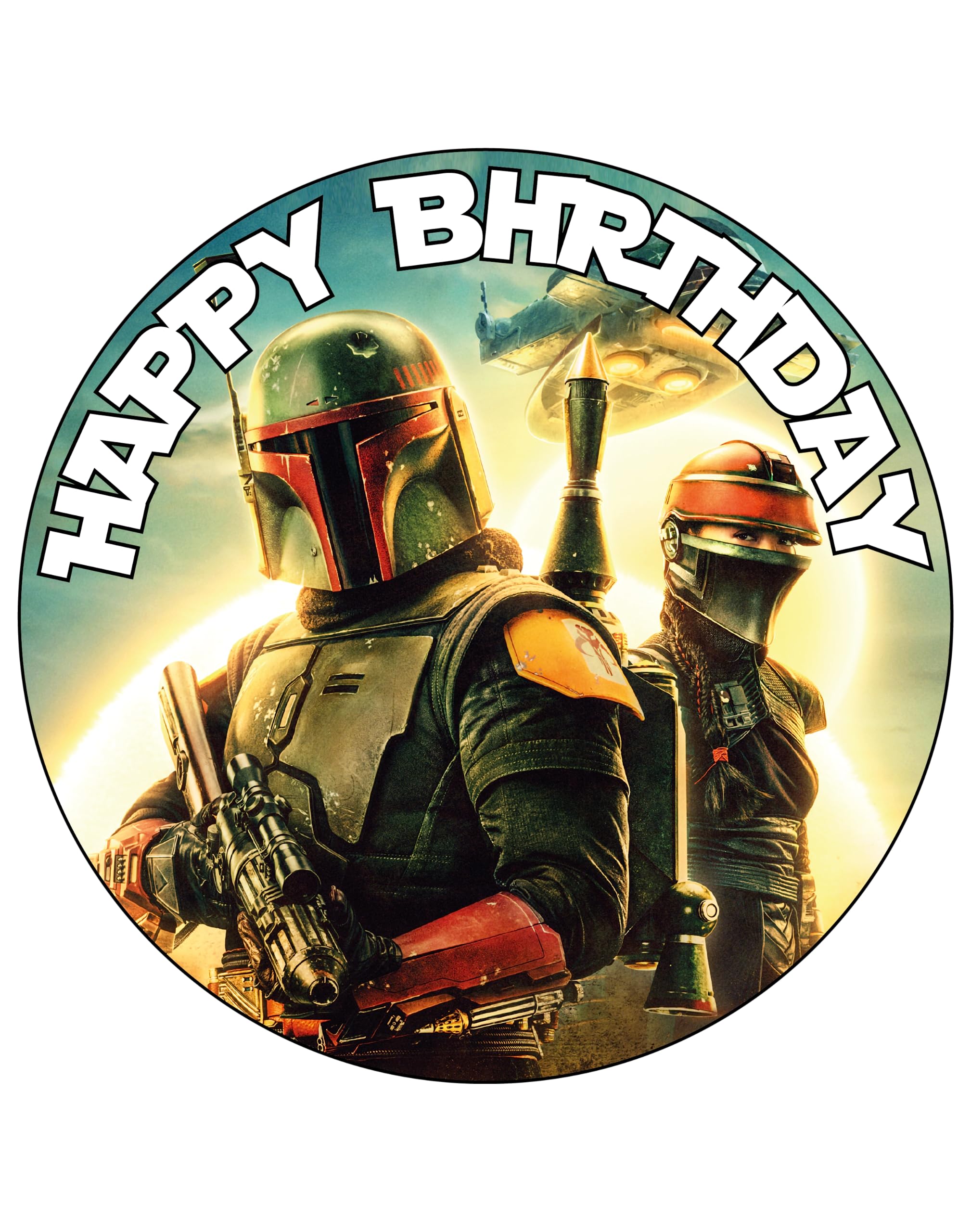 Photo 1 of 7.5 Inch BOBA FETT Cake Topper – Round Edible Birthday Cake Decorations, Happy Birthday Cake