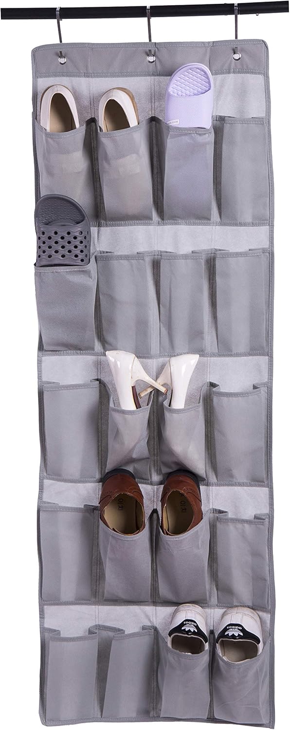 Over the Door Shoe Organizer 20 Pockets Hanging Shoe Storage Fabric Gray Shoe