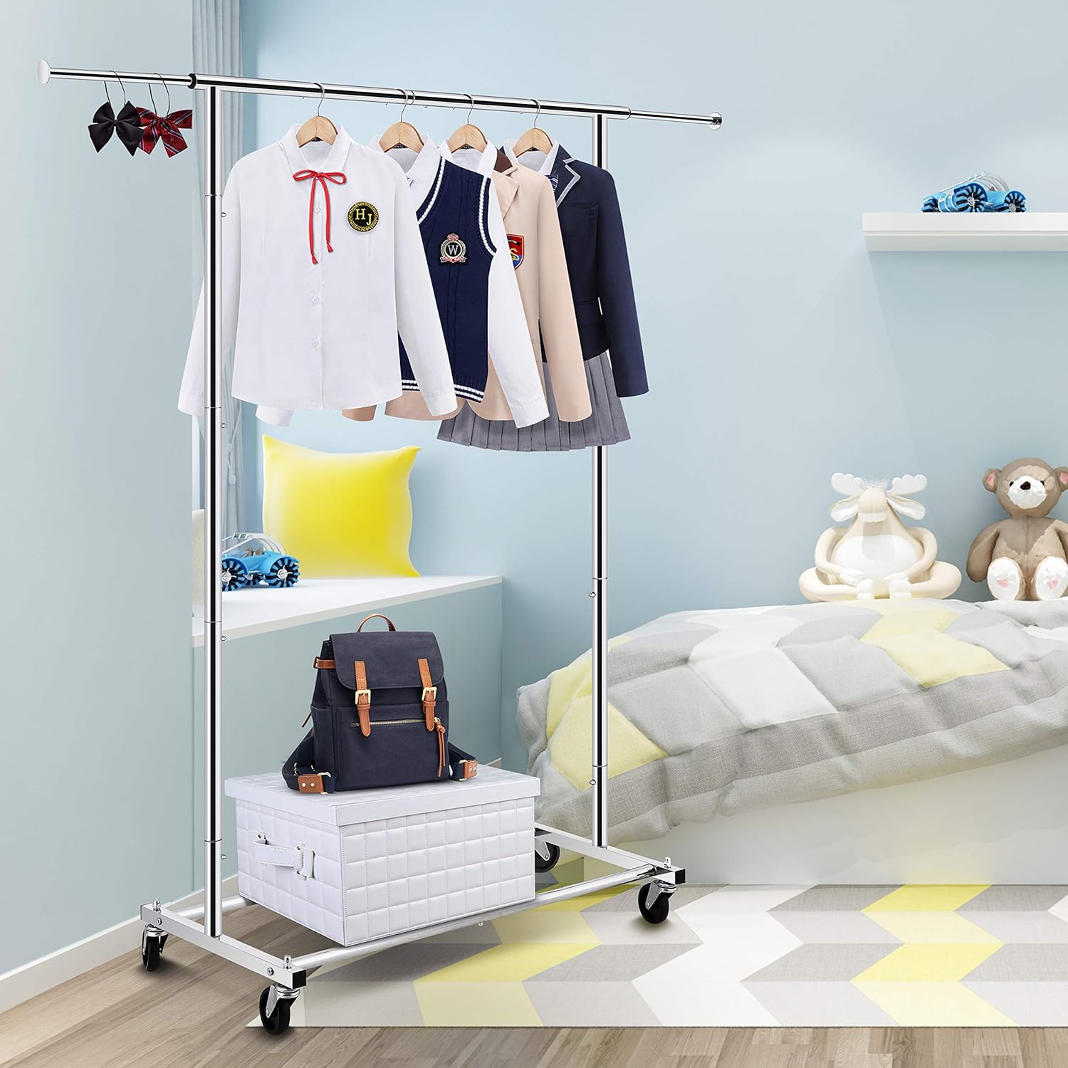 Simple Trending Standard Rod Clothing Garment Rack, Rolling Clothes Organizer on Wheels for Hanging Clothes, Chrome: Home Improvement