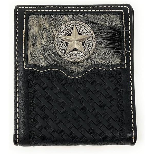 West Star Texas Checkbook Wallet - Bifold Genuine Leather With Cow Hair, 13 Card Slots, Longhorn Design - View #2