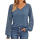AUTOMET Womens Long Sleeve Shirts V-Neck Lace Tops Business Casual Blouses Tee Trendy 2026 Fall Fashion Outfits Clothes