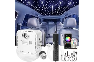 CHINLY 32w Meteor Twinkle 830pcs 13.1ft (0.03in+0.04in+0.06in) Bluetooth RGBW LED Fiber Optic Star Ceiling Light,APP Music Mode+Meteor Light kit+Adapter+Cigarette Lighter+10 Crystals,for Car/Ceiling