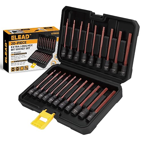 ELEAD Extra-Long Allen Hex Bit Socket Set: 20-Piece 3/8 Inch Drive