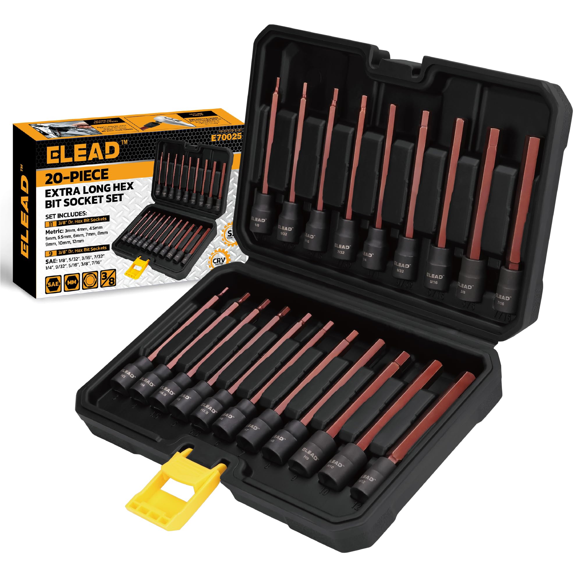 20-Piece Extra-Long Allen Hex Bit Socket Set – 3/8 Inch Drive, S2 Steel