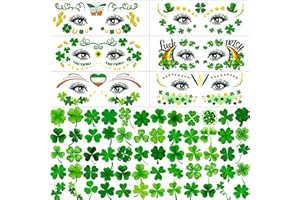 Hotoyannia 120+ PCS Glitter St Patrick's Day Face Tattoos Stickers, Two Sizes Glitter Body Jewelry Lucky Shamrock Clover Tattoos, St. Patrick's Day Accessories Temporary Tattoos for Irish Party