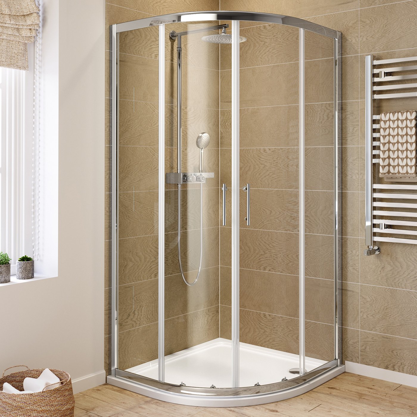 Buy iBathUK 800 x 800 Quadrant 6mm Thick Sliding Glass Shower Enclosure