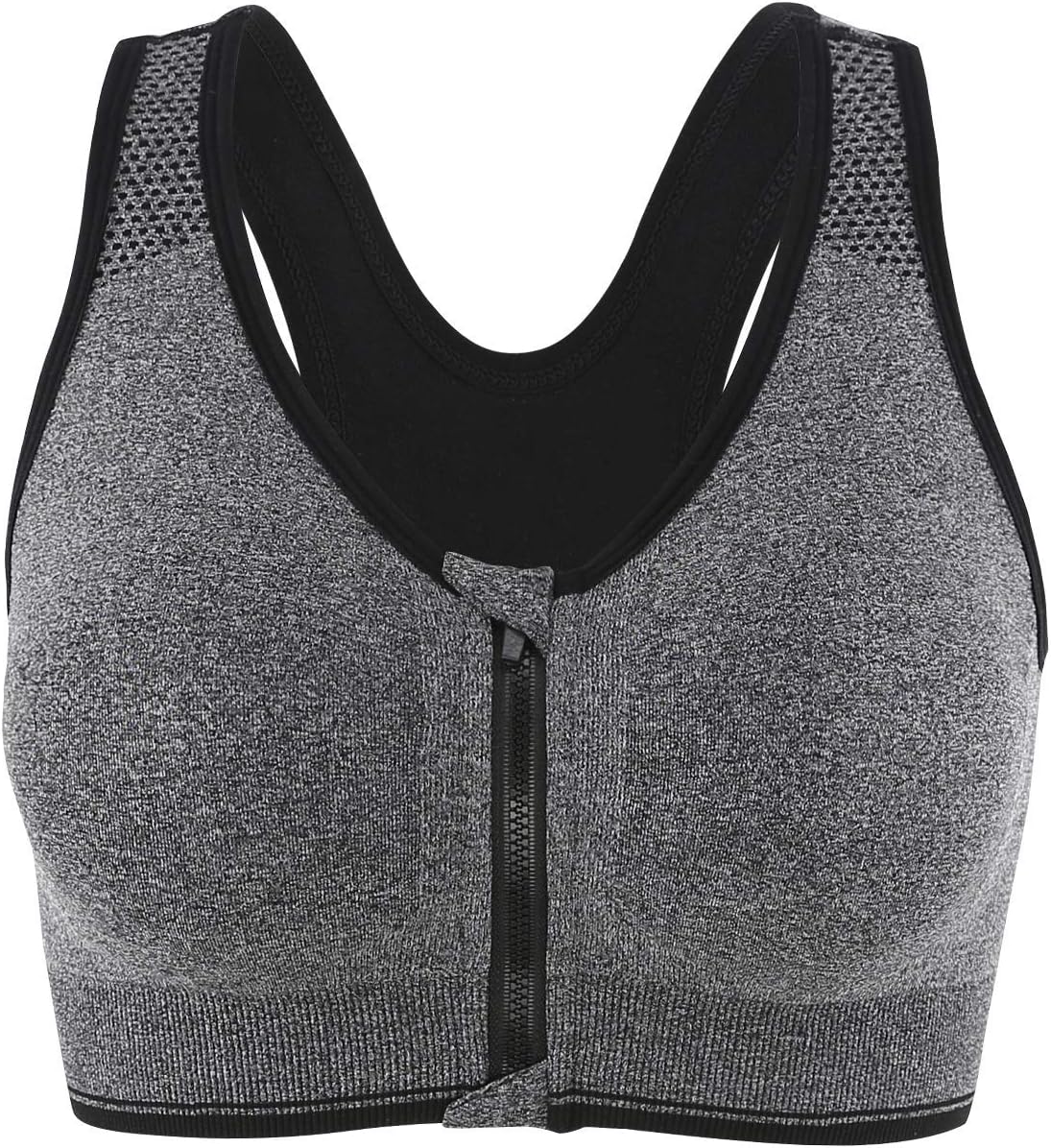 CLOUSPO Sports Bra Post Surgery Bra Zip Front Wireless with Removable Pads Yoga Bra for Workout Fitness