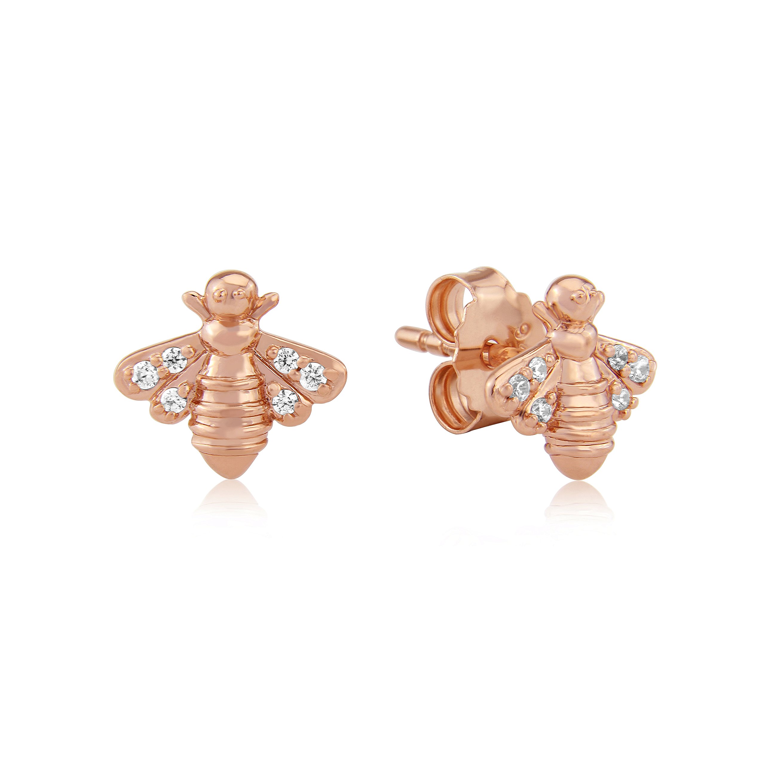 GEMMA J Rose Gold Bee Stud Earrings with Cubic Zirconia