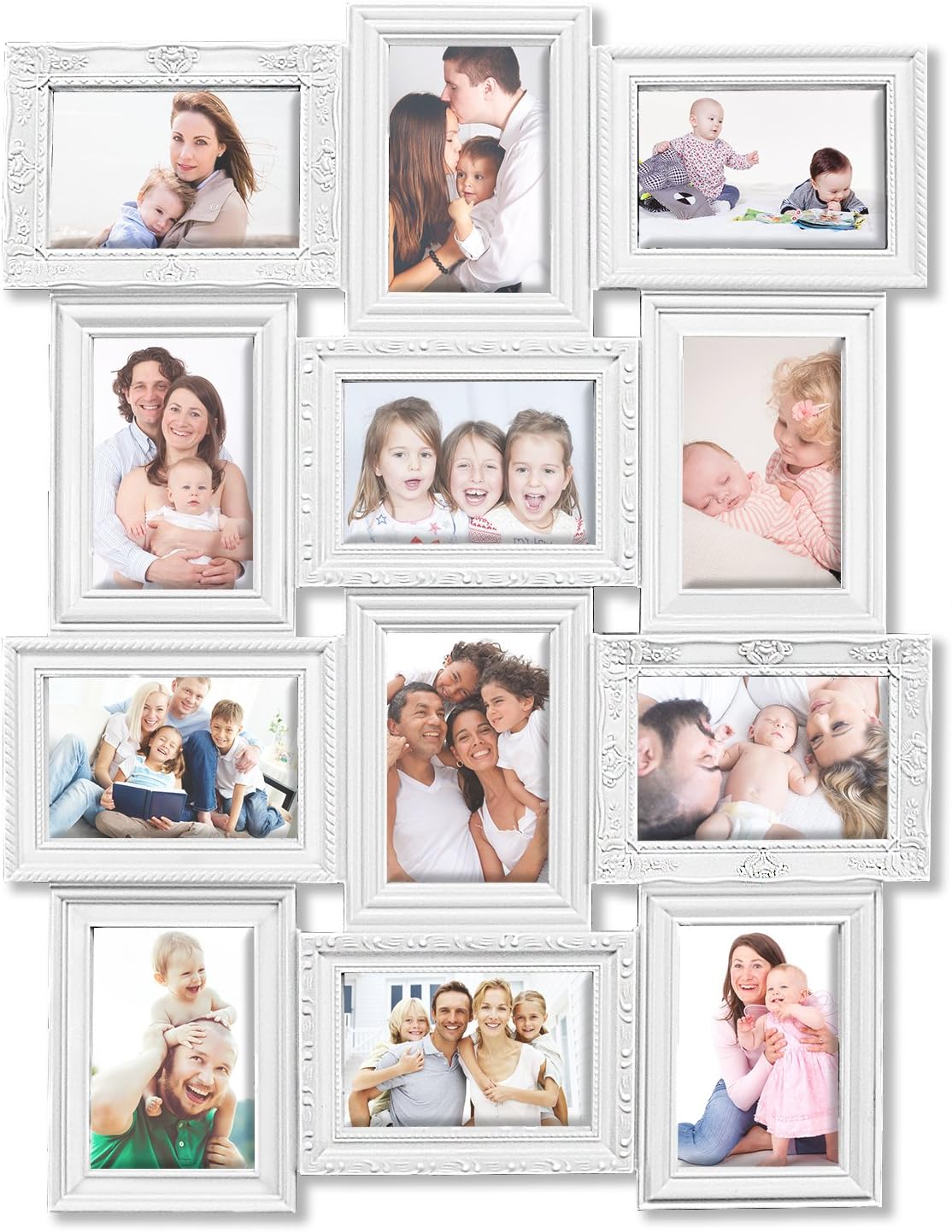 DL furniture - 12 Opening Decorative Wall Hanging Collage Puzzle Picture Photo Frame, 4 x 6 inches | White