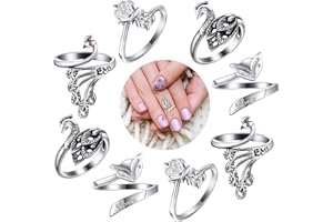 YAOMIAO 8 Pcs Knitting Loop Crochet Ring Adjustable Knitting Loop Ring Adjustable Braided Ring Metal Yarn Guide Finger Holder Peacock Open Finger Thimble Finger Crochet Ring Accessories for Crafts(Silver)