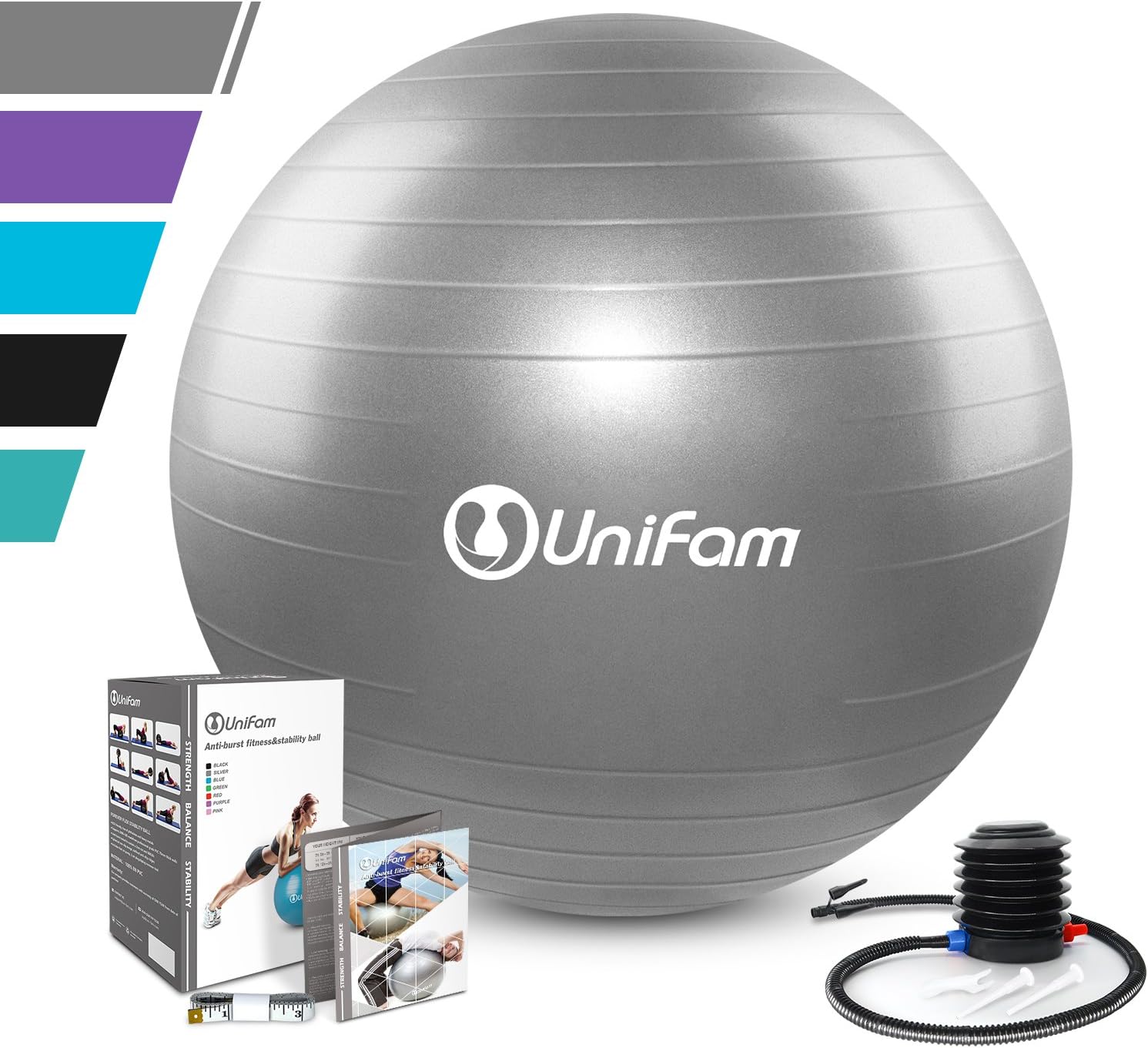 UNI FAM Exercise Stability Ball Chair, Extra Thick for Crossfit, Yoga, Balance & Core Strength Training, Slip-Resistant & Anti-Burst (Hand Pump Included)