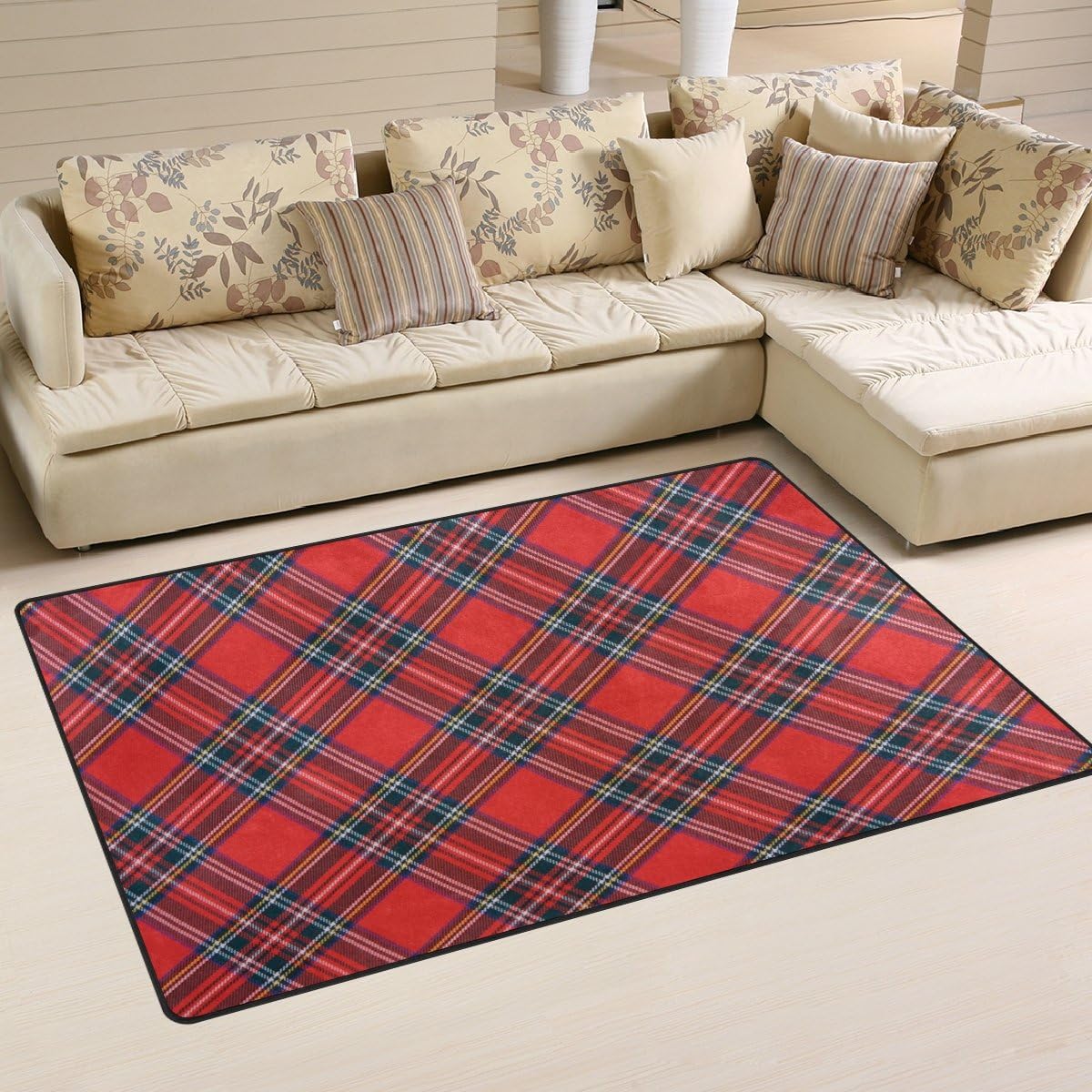 COOSUN Royal Stewart Tartan Area Rug Carpet Non-Slip Floor Mat Doormats for Living Room Bedroom 152.4 x 99.1 cm (60 x 39 inch)