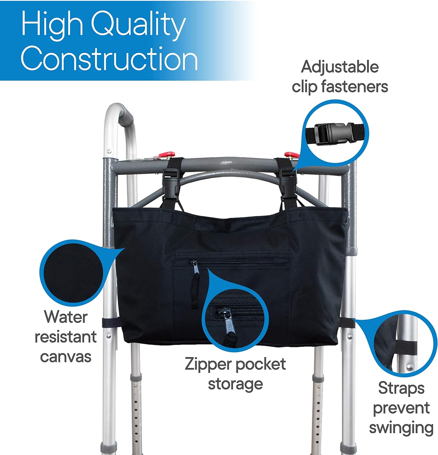 RMS Walker Bag with Soft Cooler - Water Resistant Tote with Temperature Controlled Thermal Compartment, Universal Fit for Walkers, Scooters or Rollator Walkers (Black): Health & Personal Care