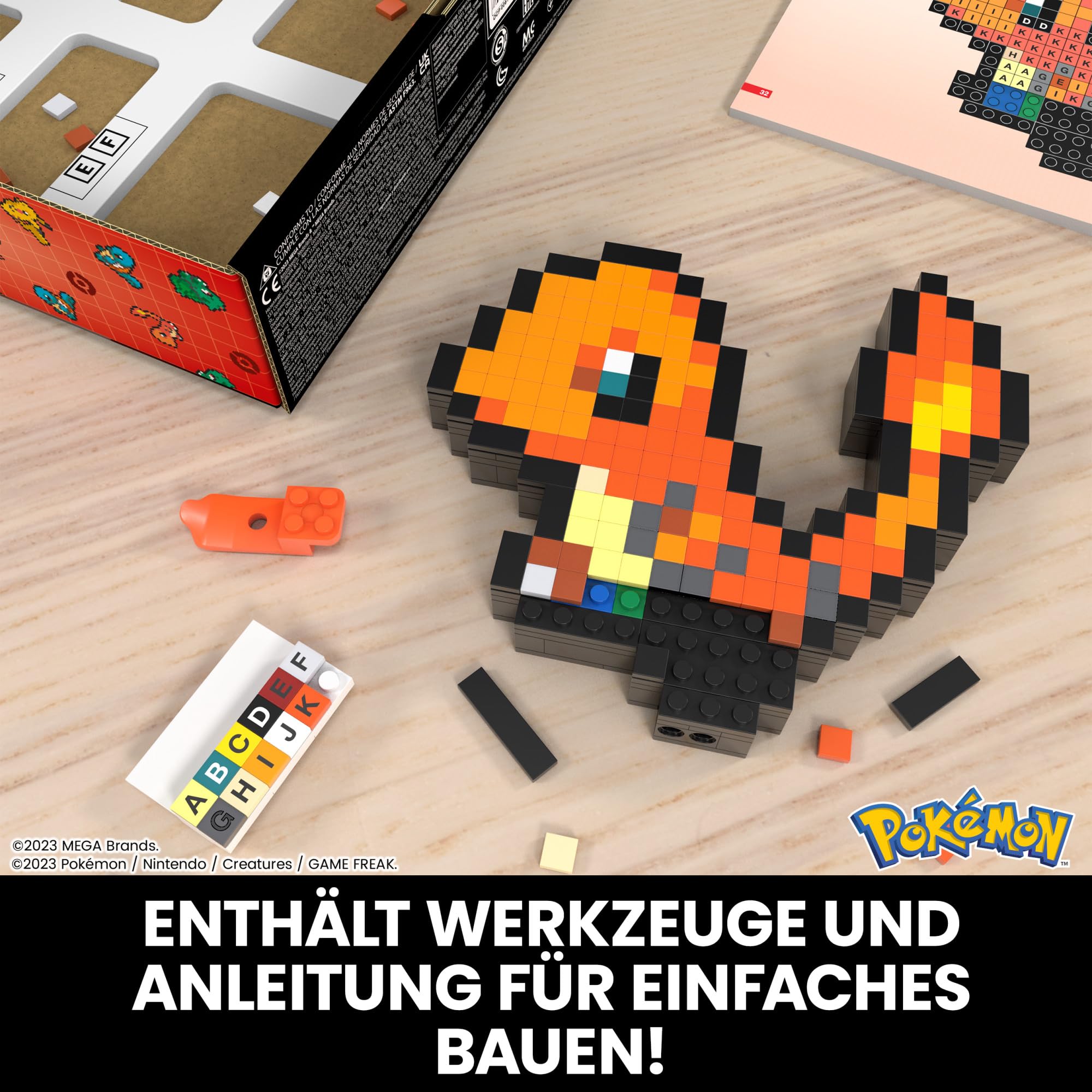 MEGA Pokémon Glumanda - zusammenbaubare Figur im Retro-Look, Pixel Art, inklusive Basis zur Wandmontage, für Erwachsene Baumeister und Sammler, HTH76 5