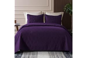 Whale Flotilla California King Bedding Set, Soft Dark Purple Oversized King Quilts Bedspreads for All Seasons, Lightweight Geometric Star Pattern Coverlets - 3 Pieces (1 Quilt, 2 Pillow Shams)