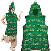 Christmas Tree Dress Costume for Women, Adults Xmas Tree Cosplay Outfit, Funny Hooded Sleeveless Poncho Halloween Props