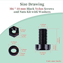 Pzsmocn 150 Pieces/50 Sets M6*10 mm Plastic Black