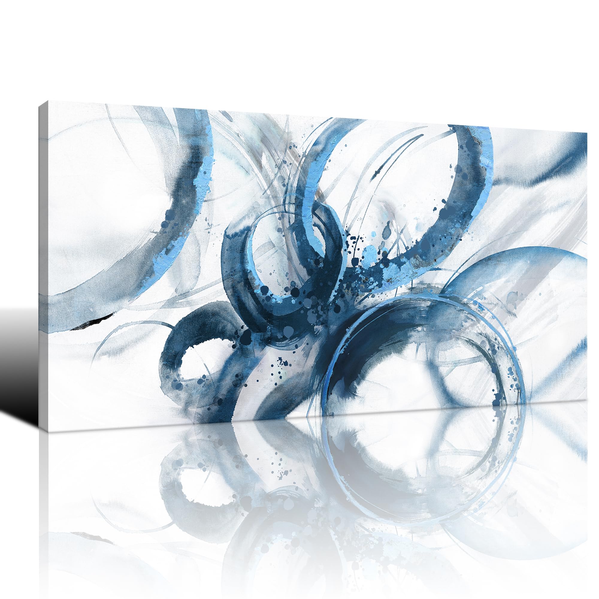 Photo 1 of AJAZIKO Blue Wall Art Abstract Wall Decor Pictures for Living Room Wall Decoration Print Pictures Canvas Framed Artwork Minimalist Paintings for Office Above Bed Wall Decor 20×40in