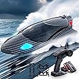 VOD VISUAL Remote Control Boat with LED Light,rc Jet Boat,35KM/H Remote Control Speed Boat for Kids with 2 Batteries, 2.4GHz RC Boats for Adults, Summer Water Toys Birthday Gifts