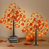 2 Pack 2FT Lighted Maple Tree, Artificial Fall Tree with Timer for Indoor | Lighted Up Maple Tree with Warm White Lights, USB/Battery Powered, for Table Top Centerpiece Home Halloween Decorations