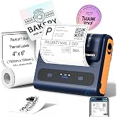 DETONGER Battery Powered Shipping Label Printer | DP45S 4x6 Cordless Portable Thermal Label Printer for Small Business, Rechargeable Battery, Built-in Paper Bin, Compatible with iPhone Android Windows