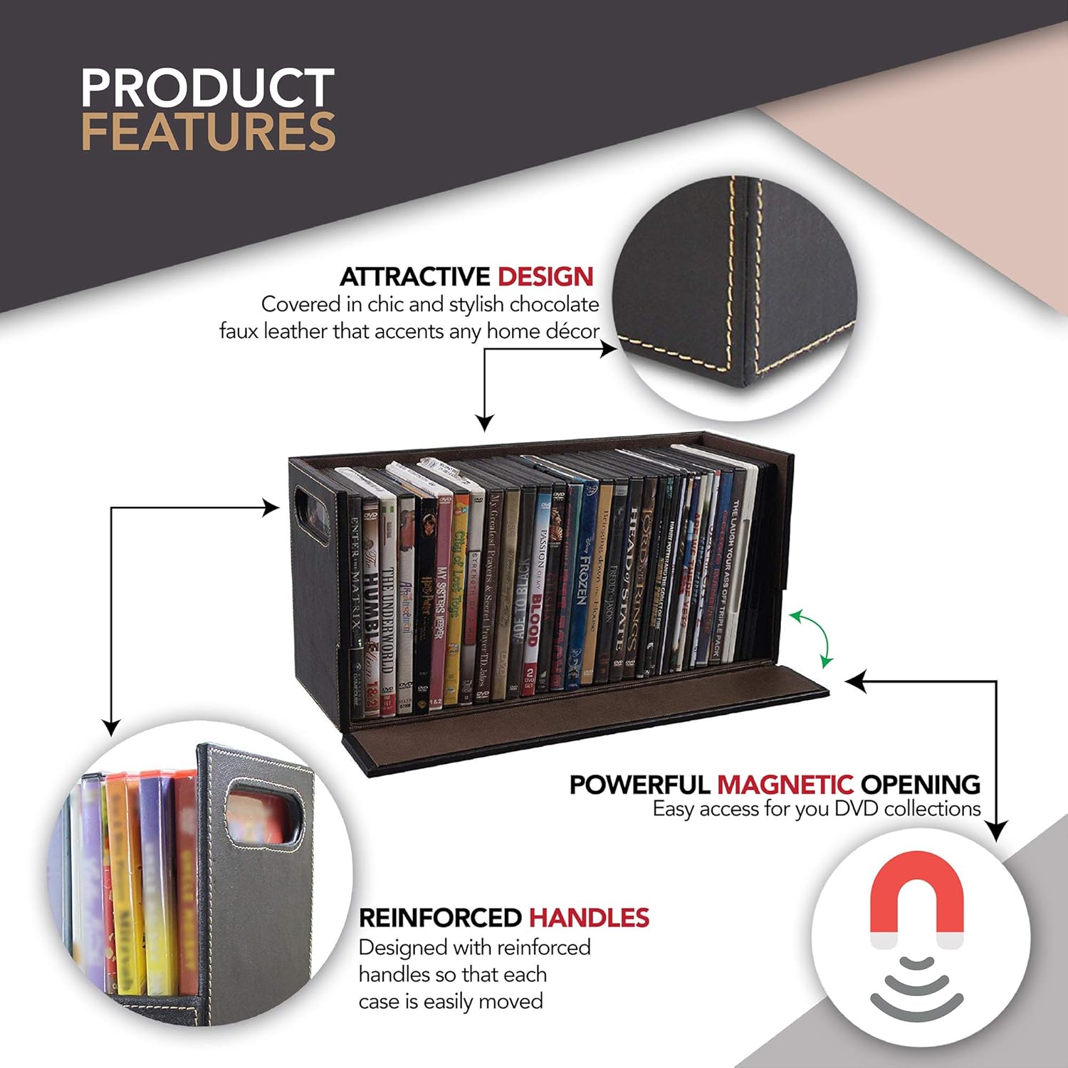 Stock Your Home DVD Storage Box with Powerful Magnetic Opening - DVD Tray Holds 28 DVD BluRay PS4 Video Games for Media Shelf Storage & Organization: Electronics