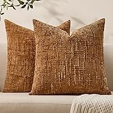 Allorry Fall Decorative Couch Throw Pillow Covers 18x18 Set of 2 Rust Soft Chenille Pillow Covers Neutral Textured Boho Cushion Covers for Modern Farmhouse Sofa Bedroom Living Room Decor SY008-B18