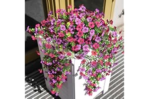 Hommyea Artificial Hanging Flowers for Outdoors, 2 Pcs Fake Hanging Plant Spring Summer Decor, UV Resistant No Fade Faux Flower for Front Door Porch Planter Patio Yard Garden(Light Purple Red)