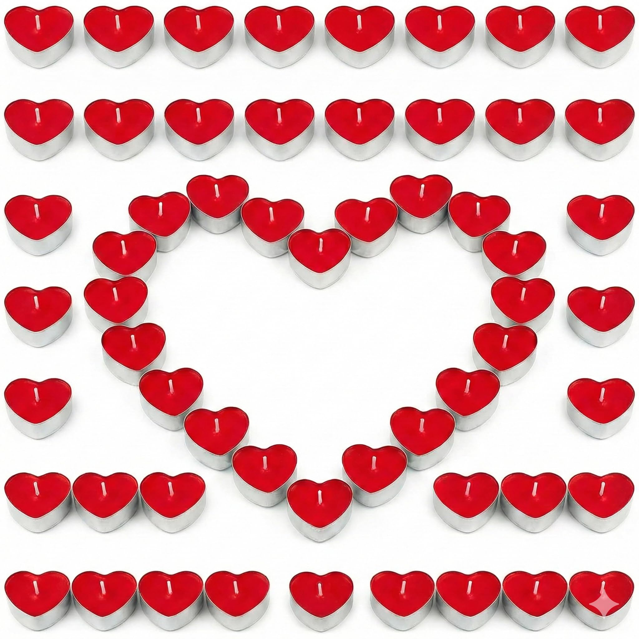Pack of 50 Red Heart Shaped Tea Lights Candles - 50 Red Tea Lights for Valentines Decorations - Valentines Day Decorations Heart Shaped Romantic Candle Multipack