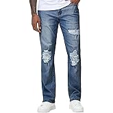 MZNBURAM Men's Regular Fit Straight-Leg Jeans - High-Stretch Cotton Fashion Comfort Flex Waist Denim Pants