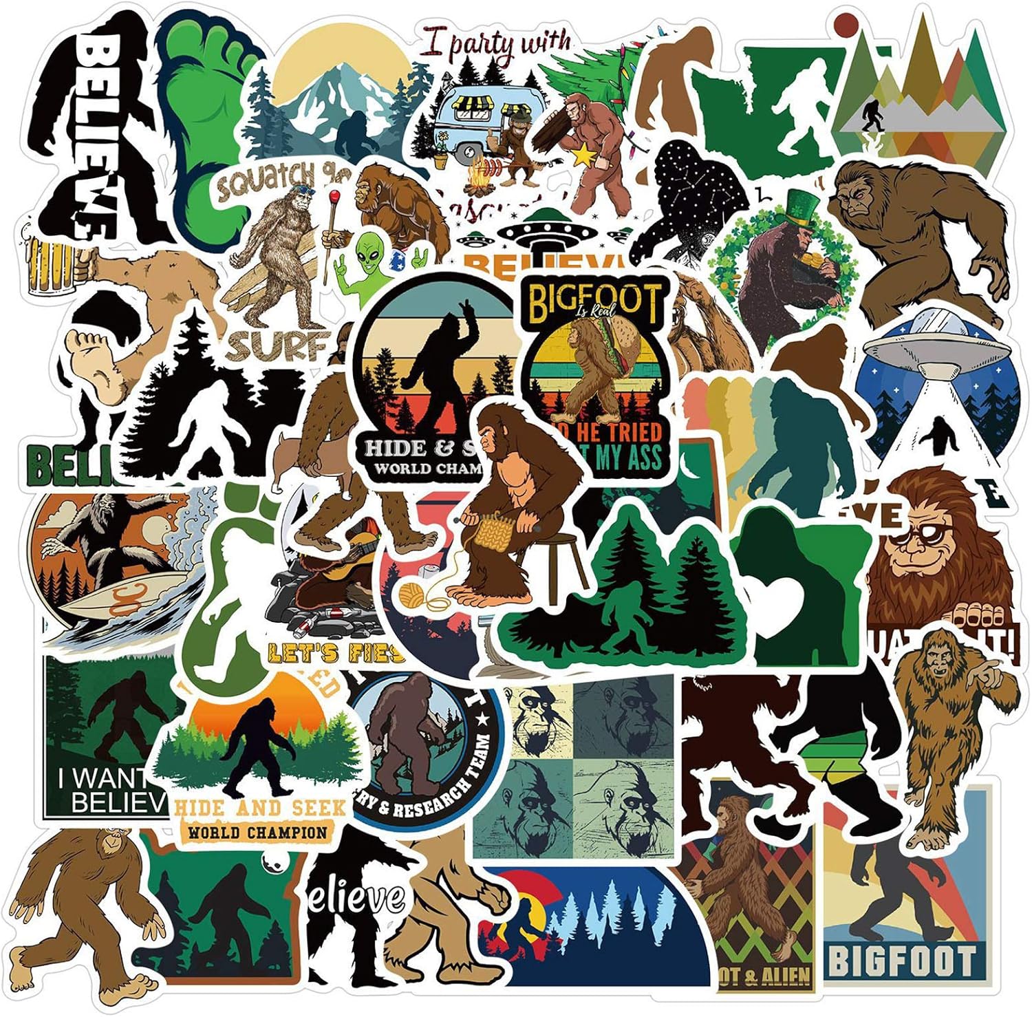 Bigfoot Sasquatch Outdoor Stickers for Water Bottles Cars Laptop Scrapbook Skateboard Motorcycle Bicycle Truck Vinyl 50pcs