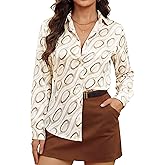HOTEVE Wrinkle-Resistant Button Down Shirts for Women Silky Dressy Floral Printed Long Sleeve Blouse Business Casual Work Top