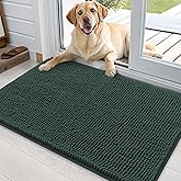 OLANLY Dog Door Mat for Muddy Paws 36x24, Absorbs Moisture and Dirt, Absorbent Non-Slip Washable Doormat, Quick Dry Chenille Mud Mat, Entry Indoor Entryway Carpet for Inside Floor, Blackish Green