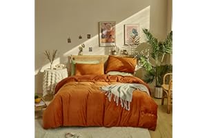 Wellboo Burnt Orange Velvet Comforter Sets Queen Women Girls Rust Caramel Fluffy Bedding Comforters Solid Terracotta Flannel Modern Aesthetic Quilts Warm Winter Plain Reddish Plush 3 PCS Blankets Soft