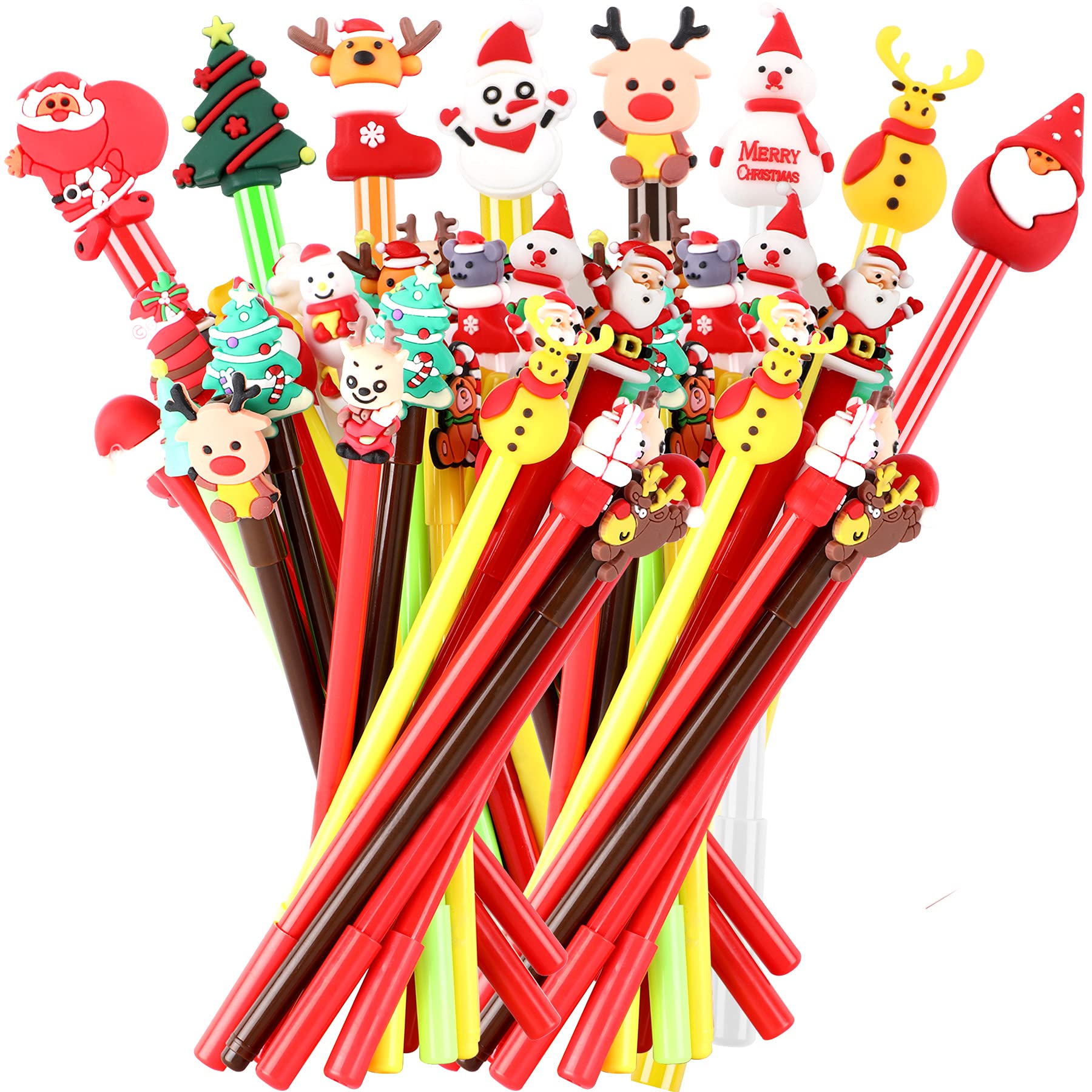 SANNIX 50 Pieces Christmas Cartoon Gel Ink RollerBall Pens for Gift School Office Home Supplies Snowman, Christmas Tree, Elk, Santa Claus, Christmas Hat(25 Style)