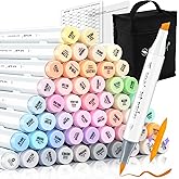 SFAIH Pastel Alcohol Markers Brush Tip - 51 Colors Dual Tip (Brush/Fine/Chisel) Coloring Markers for Adult Coloring Books Sketch Illustration, Gifts for Artist Adult, Seamless Blending -51/61/101 Sets