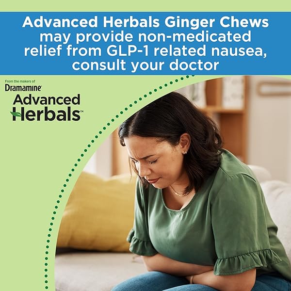 FROM THE MAKERS OF DRAMAMINE, ADVANCED HERBALS GINGER CHEWS FOR NAUSEA RELIEF, MORNING SICKNESS RELIEF & MOTION SICKNESS RELIEF DURING TRAVEL, LEMON-HONEY, 20 COUNT