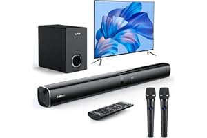 SUNTROK Karaoke Soundbar with Subwoofer for TV: Sound Bar with 2 Wireless Microphones - Home Theater Surround Sound System - Bluetooth Speaker with Remote Supports HDMI ARC/Optical/AUX/USB for TV/PC