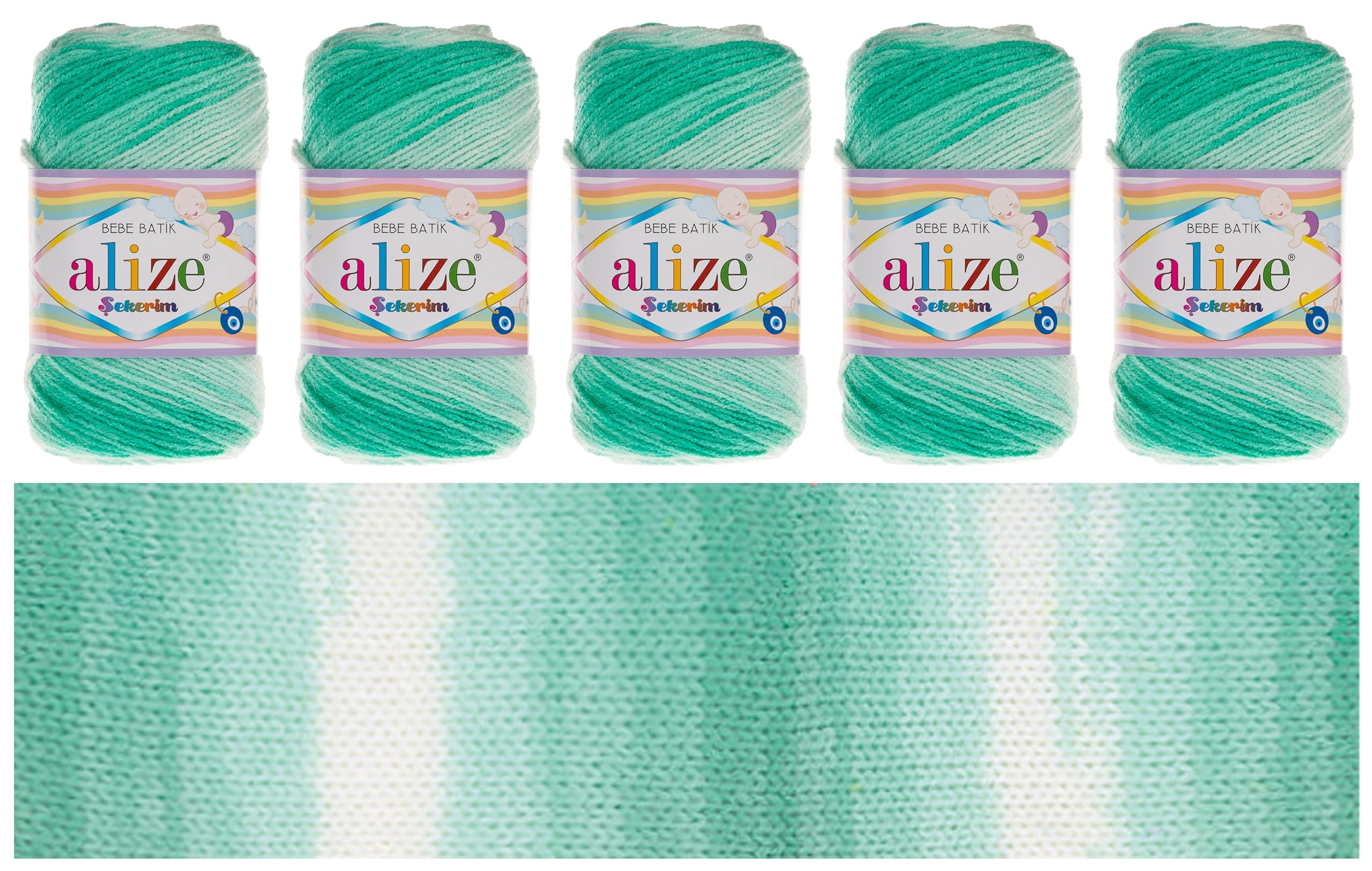 Alize Sekerim Bebe Batik Yarn 5 x 100g, 320m, 100% Acrylic Baby Wool, Baby Yarn, Batik Wool, Multicoloured Baby Wool, Crochet Wool, Gradient Wool, DK Batik Yarn, DK Batik Wool, Gradient Yarn, (6317)