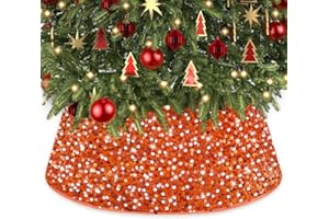 WUPIOS Orange Christmas Tree Collar Sequin Christmas Tree Ring 23.6 Inch Glitter Xmas Tree Collars Sequin Tree Collar Burnt Orange Tree Skirt Sparkle Tree Base Basket for Holiday Party Xmas Tree Decor