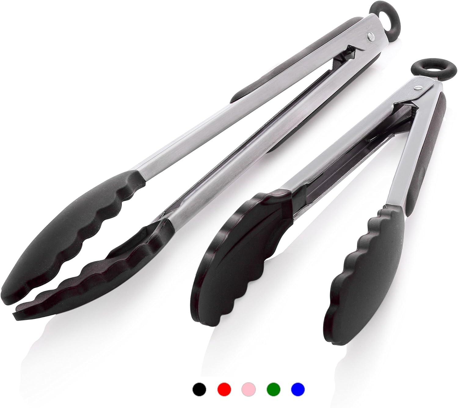 Oberhaus 9-Inch and 12-Inch Silicone Tongs, 2-Pack, Black