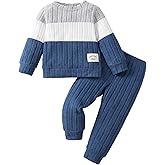 VEGGIEDOT Toddler Baby Boy Clothes 6 9 12 18 24 Months Infant Boy Outfits Color Block Fall Winter Pants Set 2T 3T 4T