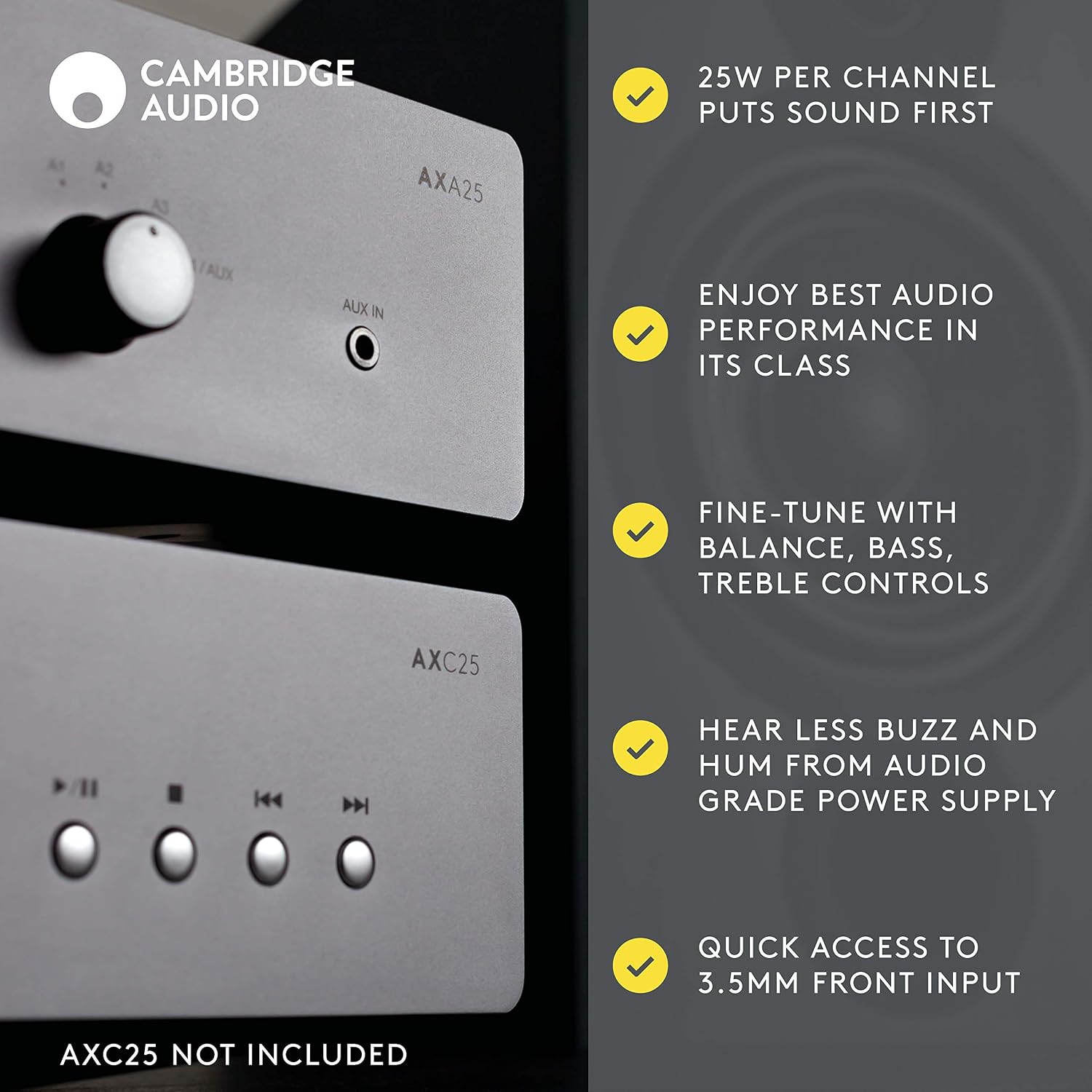 Cambridge Audio AXA25-25 Watt Separate Integrated Stereo Amplifier HiFi System Featuring Tone and Balance Control with Front Aux Input - Image 5