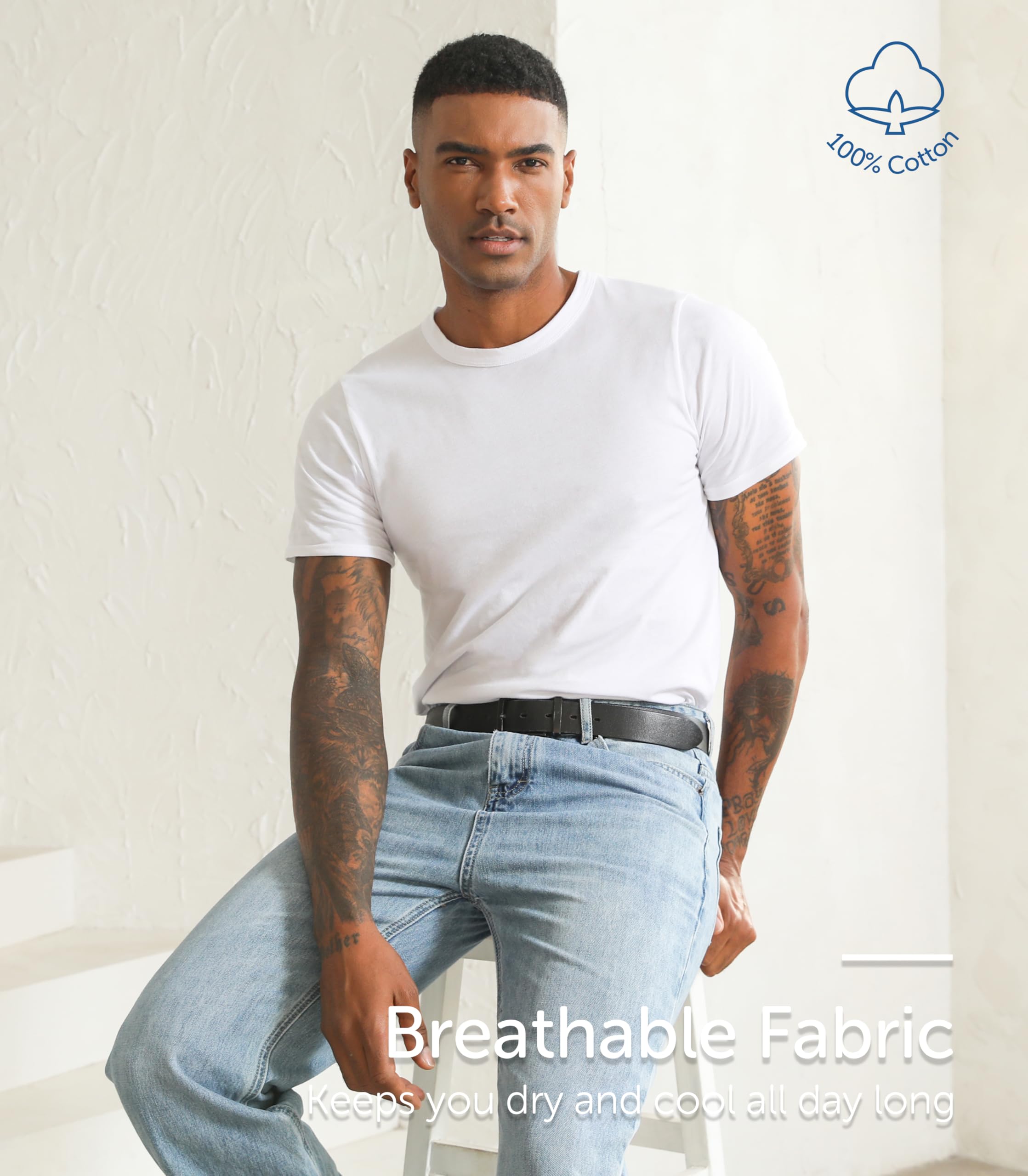 Comfneat Herren 6-Pack 100% Baumwolle Unterhemden, Weiß, L 2