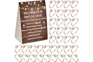 Woanger Put a Ring on It Bridal Shower Game with 50 Fake Rings, Rustic Greenery Theme Wedding Shower Games Wedding and Engagement Rings and Not Say Bride Rules Cards(Elegant,Rose Gold)