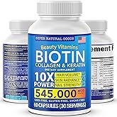 Biotin and Collagen Vitamins + Keratin with Folate - Hair Loss Treatments for Women & Men - Hair, Skin and Nails Supplements