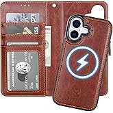 Bocasal for iPhone 17 Wallet Case Compatible with MagSafe Wireless Charging, RFID Blocking Magnetic Leather Case with Card Slots Holder Kickstand Detachable Wrist Strap 6.3 Inch (Brown)