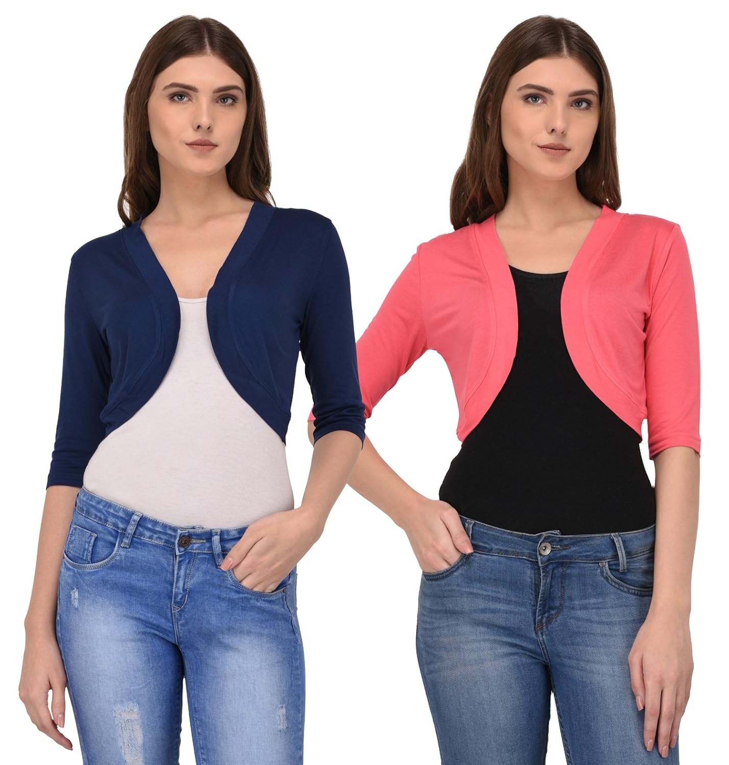 espresso women's 3/4th sleeve open shrug - pack of 2